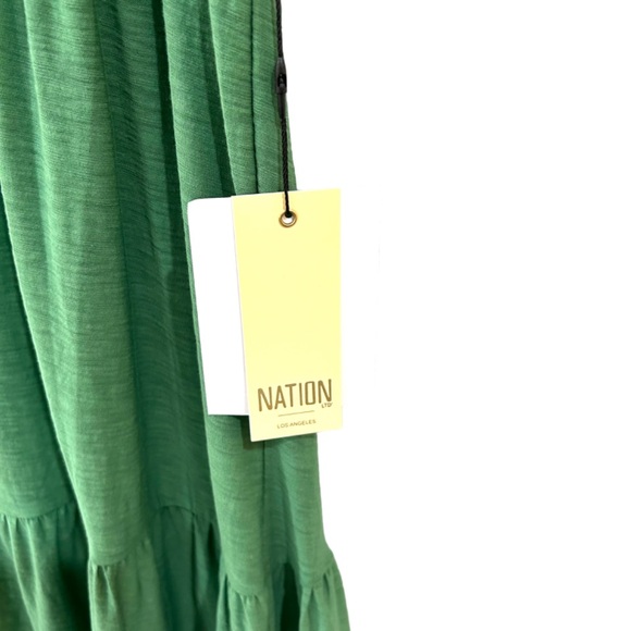 Nation LTD Jacie midi dress S green tiered smocked nap flutter Pima cotton NWT - Picture 7 of 11